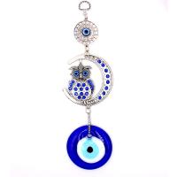 Hanging Ornaments, Tibetan Style, with Lampwork, Owl, antique silver color plated, Unisex & evil eye pattern & with rhinestone, 255mm, Sold By PC