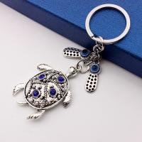 Bag Purse Charms Keyrings Keychains Zinc Alloy with Glass Turtle antique silver color plated folk style & Unisex 118mm Sold By PC