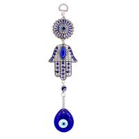 Hanging Ornaments Zinc Alloy with Lampwork Hamsa antique silver color plated folk style & Unisex & evil eye pattern & with rhinestone 270mm Sold By PC