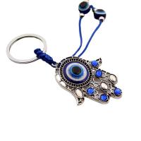 Porte-clés, alliage de zinc, avec verre, Mal Hamsa yeux, Plaqué de couleur d'argent, style folk & unisexe & avec strass & creux, 125mm, Vendu par PC
