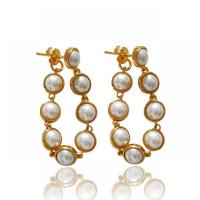 Glas perleørering, Messing, med Glass Pearl, ægte forgyldt, mode smykker & for kvinde, gylden, nikkel, bly & cadmium fri, 30x6mm, Solgt af par