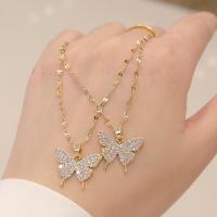 Tibetan Style Jewelry Necklace, with 1.97inch extender chain, Butterfly, gold color plated, fashion jewelry & micro pave cubic zirconia & for woman, nickel, lead & cadmium free, Length:Approx 17.72 Inch, Sold By PC