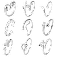 Fashion Brass Ring Sæt, Messing, ni stykker & mode smykker & for kvinde, sølv, nikkel, bly & cadmium fri, 1.6-1.8cm, Solgt af sæt