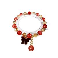 Crystal Bracelets with Lampwork & Zinc Alloy & Acrylic Butterfly gold color plated for woman Length Approx 18 cm Sold By PC