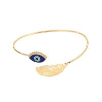 Bracelet Evil Eye bijoux, alliage de zinc, forme de plume, Placage de couleur d'or, déformable & pour femme & émail, bleu, protéger l'environnement, sans nickel, plomb et cadmium, inner diameter: 80~100mm, Vendu par PC