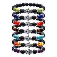 Evil Eye Jewelry Bracelet, Lava, with Natural Stone & Resin & Tibetan Style, Hand, silver color plated, for man, more colors for choice, Length:Approx 18 cm, Sold By PC