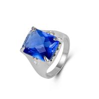 Crystal prst prsten, Mosaz, s Krystal, Náměstí, platinové barvy á, módní šperky & různé velikosti pro výběr & pro ženy, modrý, nikl, olovo a kadmium zdarma, 13x17mm,4mm, Velikost:6-10, Prodáno By PC