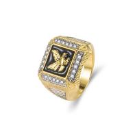 Cubic Zirconia Micro Pave Brass Ring, Eagle, gold color plated, fashion jewelry & different size for choice & micro pave cubic zirconia & for man, golden, nickel, lead & cadmium free, 16mm,2mm, US Ring Size:6-10, Sold By PC