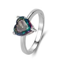 Cubic Zircon Brass Finger Ring, with Cubic Zirconia, Heart, platinum color plated, fashion jewelry & different size for choice & for woman, multi-colored, nickel, lead & cadmium free, 10mm,3mm, US Ring Size:6-10, Sold By PC