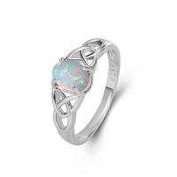 Brass Finger Ring with Opal Oval platinum color plated fashion jewelry & for woman nickel lead & cadmium free US Ring Sold By PC