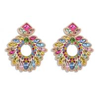 Rhinestone Earring, Tibetan Style, Flower, plated, fashion jewelry & for woman & with rhinestone, more colors for choice, nickel, lead & cadmium free, 47x58mm, Sold By Pair