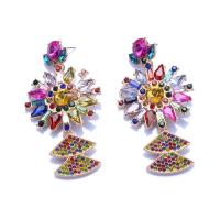 Rhinestone Earring Zinc Alloy Flower plated fashion jewelry & for woman & with rhinestone nickel lead & cadmium free Sold By Pair