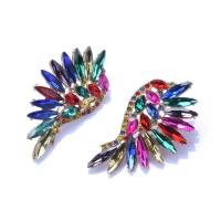 Rhinestone Earring Zinc Alloy Wing Shape gold color plated fashion jewelry & for woman & with rhinestone nickel lead & cadmium free Sold By Pair