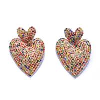 Rhinestone Earring Zinc Alloy Heart plated fashion jewelry & for woman & with rhinestone nickel lead & cadmium free Sold By Pair