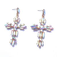 Rhinestone Earring, Tibetan Style, Cross, gold color plated, fashion jewelry & for woman & with rhinestone, more colors for choice, nickel, lead & cadmium free, 45x80mm, Sold By Pair