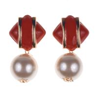 Zinklegierung Ohrringe, mit Kunststoff Perlen, rund, goldfarben plattiert, Modeschmuck & für Frau & Emaille, keine, frei von Nickel, Blei & Kadmium, 26x76mm, verkauft von Paar
