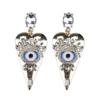 Evil Eye Earrings, Tibetan Style, Heart, gold color plated, fashion jewelry & evil eye pattern & for woman & enamel & with rhinestone, nickel, lead & cadmium free, 30x27mm, Sold By Pair