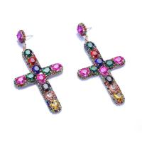 Rhinestone Earring Zinc Alloy Cross plated fashion jewelry & for woman & with rhinestone nickel lead & cadmium free Sold By Pair