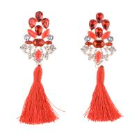 Fashion Fringe Earrings Cotton Thread with Zinc Alloy Flower gold color plated fashion jewelry & for woman & with rhinestone nickel lead & cadmium free Sold By Pair