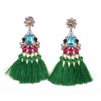 Fashion Fringe Earrings Cotton Thread with Zinc Alloy gold color plated fashion jewelry & Bohemian style & for woman & with rhinestone nickel lead & cadmium free Sold By Pair