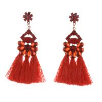 Fashion Fringe Earrings, Cotton Thread, with Tibetan Style, gold color plated, fashion jewelry & Bohemian style & for woman & with rhinestone, more colors for choice, nickel, lead & cadmium free, 27x92mm, Sold By Pair