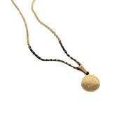 Титановые стали ожерелье, титан, с 5cm наполнитель цепи, Плоская круглая форма, ювелирные изделия моды & Женский, Золотой, 10.30x13mm, длина:38.3 см, продается PC