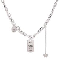 Titanium Steel Necklace, with 5cm extender chain, Butterfly, Double Layer & fashion jewelry & for woman, silver color, 15x31mm, Length:39 cm, 44 cm, Sold By PC
