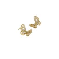 Cubic Zirconia Micro Pave Brass Earring Butterfly gold color plated fashion jewelry & micro pave cubic zirconia & for woman gold nickel lead & cadmium free Sold By Pair