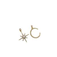 Cubic Zirconia Micro Pave Brass Earring, Moon and Star, gold color plated, fashion jewelry & micro pave cubic zirconia & for woman, golden, nickel, lead & cadmium free, 18.1x18.1mm,15.1x16.4mm, Sold By Pair