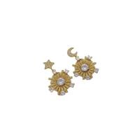 Cubic Zirconia Micro Pave Brass Earring, Moon and Star, gold color plated, fashion jewelry & micro pave cubic zirconia & for woman, golden, nickel, lead & cadmium free, 20.80x20.80mm, Sold By Pair