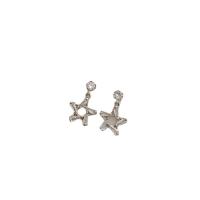 Cubic Zirconia Micro Pave Brass Earring, Star, silver color plated, fashion jewelry & micro pave cubic zirconia & for woman, silver color, nickel, lead & cadmium free, 10.50x9.80mm, Sold By Pair