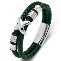Bracelets cordon PU, cuir PU, avec acier inoxydable 316L, Lettre X, poli, Double couche & bijoux de mode & longueur différente pour le choix & pour homme, plus de couleurs à choisir, 12mm, Vendu par PC