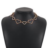 Zinc Alloy Jewelry Necklace Heart plated fashion jewelry & for woman & with rhinestone & hollow Length 38-44.5 cm Sold By PC