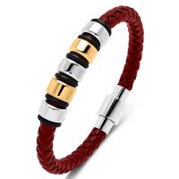 PU Leather Cord Bracelets, with 316L Stainless Steel, Vacuum Ion Plating, fashion jewelry & different length for choice & for man, more colors for choice, 6mm, Sold By PC