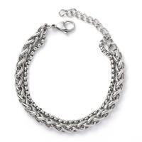 Titanium Steel Bracelet & Bangle, with 1.57inch extender chain, Double Layer & for man, original color, Length:Approx 7 Inch, Sold By PC
