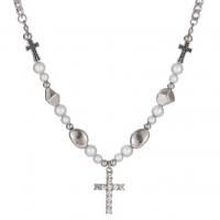 Titanium Steel Necklace with 1.97inch extender chain Cross for man & with rhinestone original color 29mm Length Approx 19.7 Inch Sold By PC