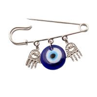 Fashion Brooch Jewelry, Tibetan Style, with Lampwork & Iron, Evil Eye, platinum color plated, folk style & Unisex, 65mm, Sold By PC