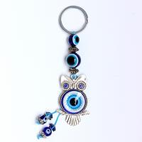 Bag Purse Charms Keyrings Keychains Zinc Alloy with Glass Owl plated portable & Unisex & evil eye pattern 125mm Sold By PC
