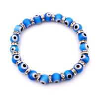 Evil Eye Jewelry Bracelet Resin Unisex & with rhinestone 8mm Length Approx 13 Inch Sold By PC