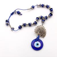 Bracelet Evil Eye bijoux, laiton, avec chalumeau, paon, Placage de couleur argentée, unisexe & motif de mauvais œil, Longueur Environ 7 pouce, Vendu par PC