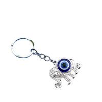 Bag Purse Charms Keyrings Keychains Zinc Alloy with Acrylic silver color plated portable & evil eye pattern 135mm Sold By PC