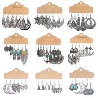 Tibetan Style Earring Set, with turquoise, Bohemian style & different styles for choice & for woman, silver color, 4.8-9cm, 5Sets/Lot, Sold By Lot