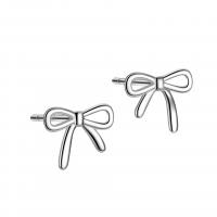 925 Sterling Silver Stud Earrings, Bowknot, platinum color plated, for woman, 7.40x6.40mm, Sold By Pair