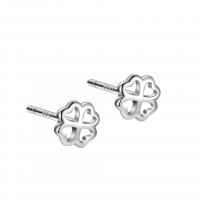 Cubic Zirconia Micro Pave Sterling Silver Earring, 925 Sterling Silver, Four Leaf Clover, platinum color plated, for woman & hollow, 5mm, Sold By Pair