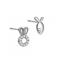 Asymmetric Earrings, 925 Sterling Silver, platinum color plated, micro pave cubic zirconia & for woman, 5*9mm,6*10mm, Sold By Pair