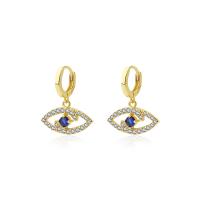 Evil Eye Earrings, 925 Sterling Silver, gold color plated, for woman, 15.80x18.80mm, Sold By Pair