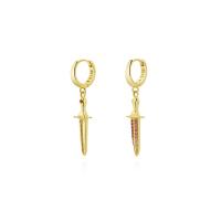 925 Sterling Silver Drop &  Dangle Earrings, gold color plated, micro pave cubic zirconia & for woman, 33.60mm, Sold By Pair