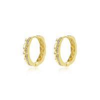 Boucles d'oreilles en argent sterling 925, Placage de couleur d'or, pavé de micro zircon & pour femme, 14.50x13.70mm, Diamètre intérieur:Environ 11mm, Vendu par paire