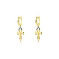 925 Sterling Silver Drop &  Dangle Earrings gold color plated micro pave cubic zirconia & for woman 38mm Sold By Pair