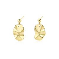 925 Sterling Silver Stud Earrings, gold color plated, for woman, 9.20x14mm, Sold By Pair